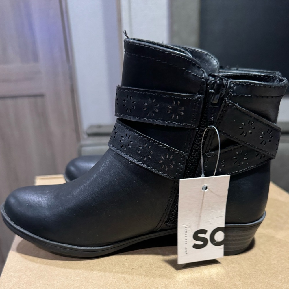 SO Samanthaa 02 Girls' Ankle Boots Size 1 Kids Black Memory Foam